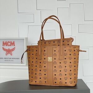 MCM Cognac Monogrammed Visetos Tote in Brown